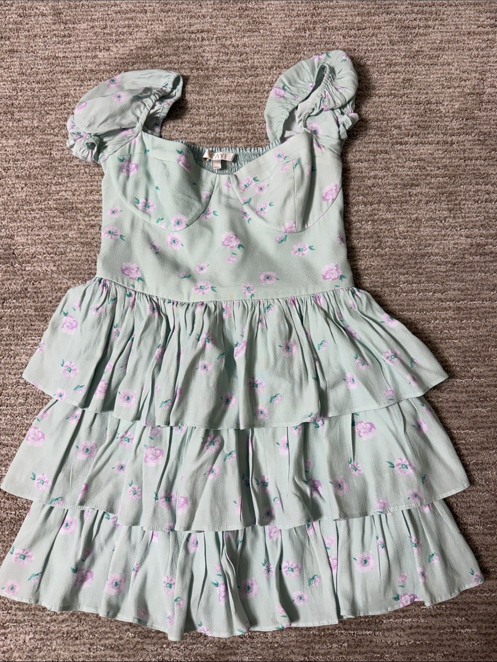 Wayf Mint Green Tiered Floral Dress